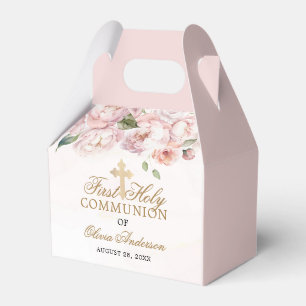 Blush Pink Rose Floral First Holy Communion Favor Box