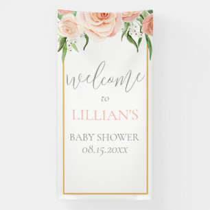 Blush Pink Rose Floral Girl Baby Shower Welcome Banner