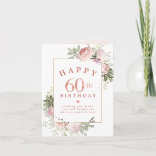 Blush Pink Rose Floral Gold 60th Birthday Card