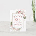 Blush Pink Rose Floral Gold 80th Birthday Card<br><div class="desc">Honour a special woman with this elegant and feminine 80th Birthday card. It begins with 80th written in a bold rose text. Happy is written in curved text above and birthday is below. Three lines of personalized text is provided below so you can easily personalize your birthday wish. A small...</div>