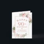 Blush Pink Rose Floral Gold 90th Birthday Card<br><div class="desc">Honour a special woman with this elegant and feminine 90th Birthday card. It begins with 90th written in a bold rose text. Happy is written in curved text above and birthday is below. Three lines of personalized text is provided below so you can easily personalize your birthday wish. A small...</div>