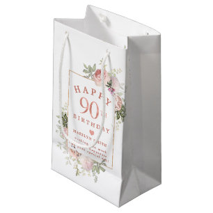 Blush Pink Rose Floral Gold 90th Birthday Small Gi Small Gift Bag