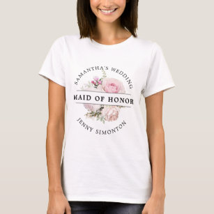 Blush Pink Rose Floral Maid of Honour Wedding T-Shirt