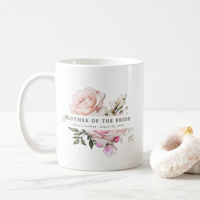 Blush Pink Rose Floral Mother of the Bride Coffee Mug (With Donut)