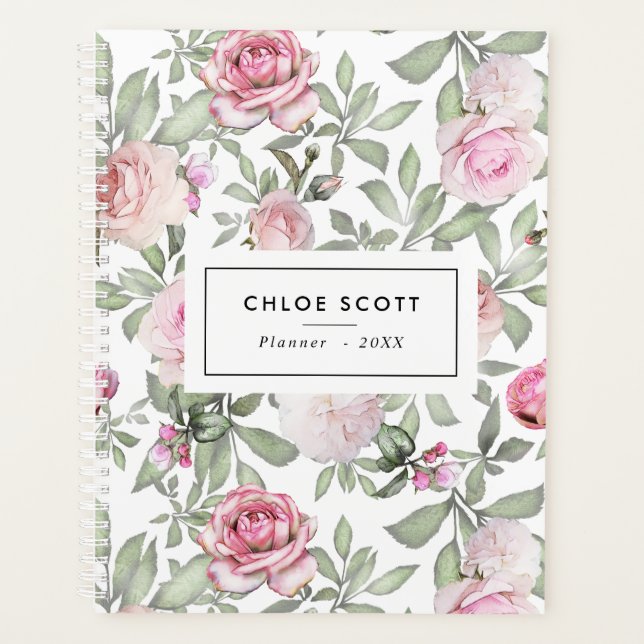 Blush Pink Rose Floral Name Planner (Front)