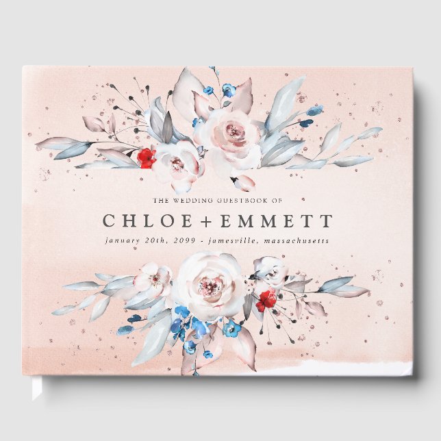 Blush Pink Rose Floral Personalized Guest Book (Front)
