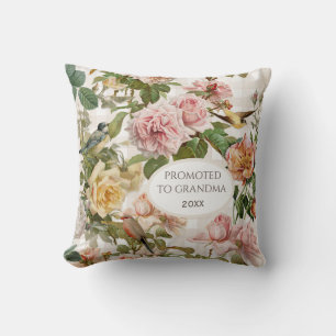 Blush Pink Rose Floral Promoted to Grandma Elegant Throw Pillow