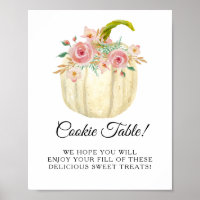 Blush Pink Rose Floral Pumpkin Cookie Table Sign