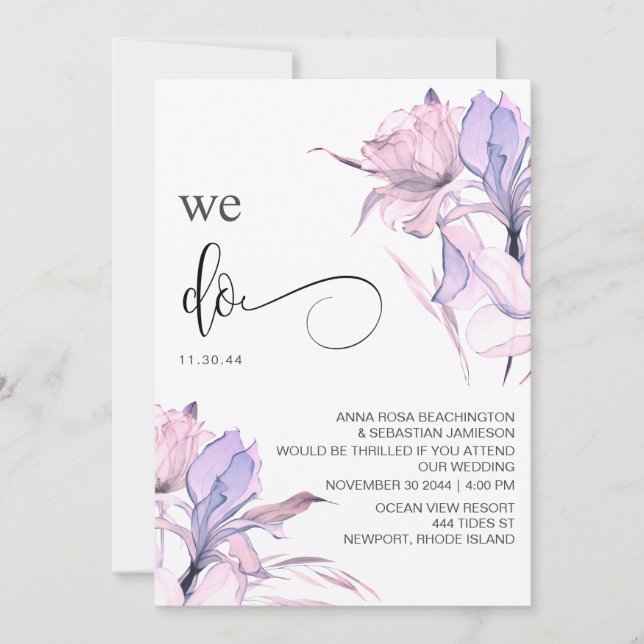 *~* Blush Pink Rose Floral RSVP AR15 QR WEDDING Invitation (Front)