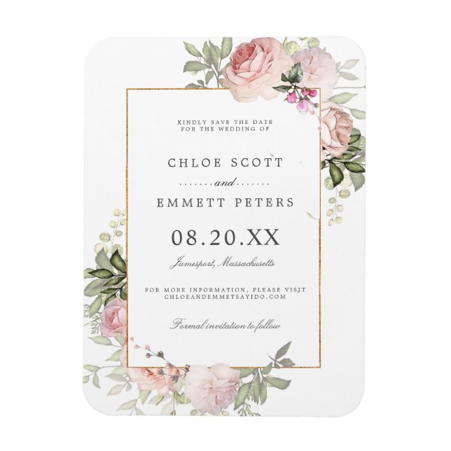 Blush Pink Rose Floral Save the Date Magnet (Vertical)