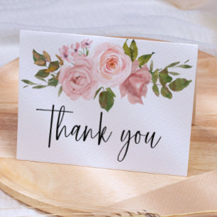 Blush Pink Rose Floral  Thank You Card