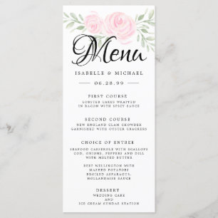 Blush Pink Rose Floral Wedding Menu Card