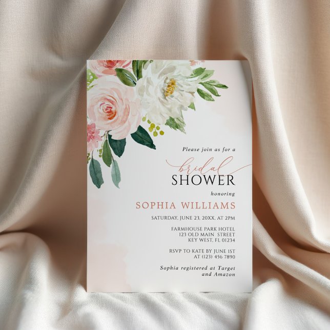 Blush Pink Rose Flowers Bridal Shower Invitation (Creator Uploaded)