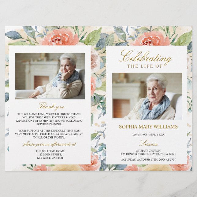 Blush Pink Rose Funeral Program | Order of Service (Front)