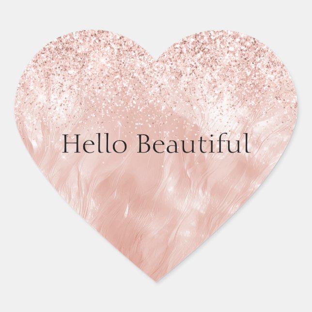 Blush Pink Rose Glitter Heart Sticker (Front)
