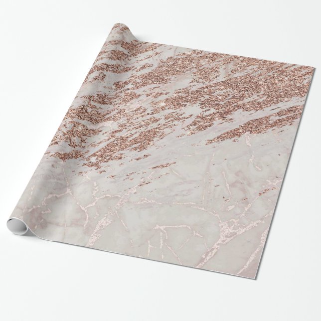 Blush Pink Rose Glitter Marble Glossy Wrapping Paper (Unrolled)