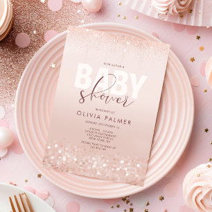 Blush Pink Rose Gold Baby Shower Invitation Card