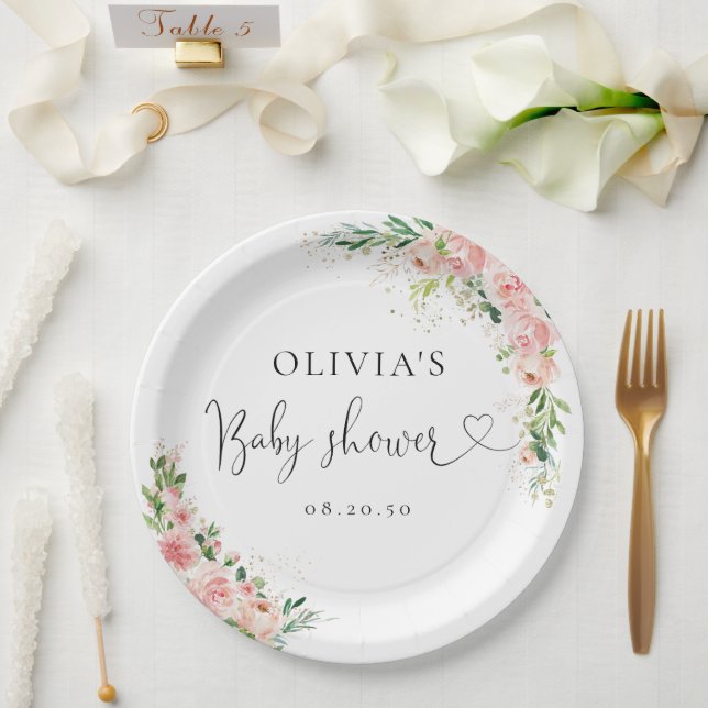 Blush Pink Rose Gold Baby Shower Paper Plate (Wedding)