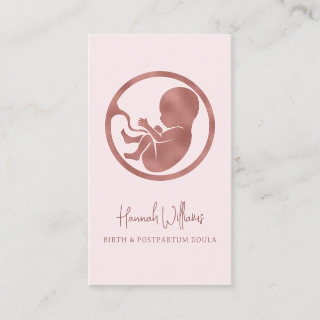 Blush Pink & Rose Gold Birth & Postpartum Doula  Business Card (Front)