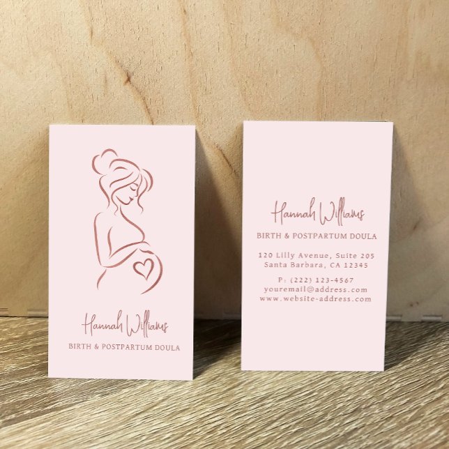 Blush Pink & Rose Gold Birth & Postpartum Doula  Business Card (Creator Uploaded)