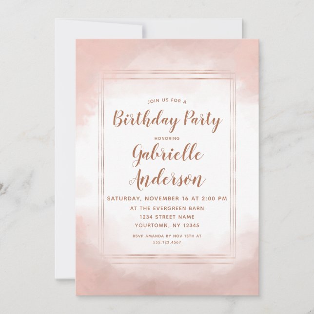 Blush Pink & Rose Gold Birthday Party Invitation (Front)