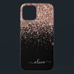 Blush Pink Rose Gold Black Glitter Monogram Name C iPhone 12 Pro Case<br><div class="desc">Rose Gold - Blush Pink and Black Faux Sparkle and Dripping Glitter Brushed Metal Monogram Name and Initial Phone. This makes the perfect sweet 16 birthday,  wedding,  bridal shower,  anniversary,  baby shower or bachelorette party gift for someone that loves glam luxury and chic styles.</div>