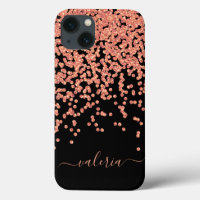 Blush Pink Rose Gold Black Glitter Monogram Name