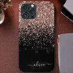 Blush Pink Rose Gold Black Glitter Monogram Name iPhone 11 Case<br><div class="desc">Rose Gold - Blush Pink and Black Faux Sparkle and Dripping Glitter Brushed Metal Monogram Name and Initial Phone. This makes the perfect sweet 16 birthday,  wedding,  bridal shower,  anniversary,  baby shower or bachelorette party gift for someone that loves glam luxury and chic styles.</div>