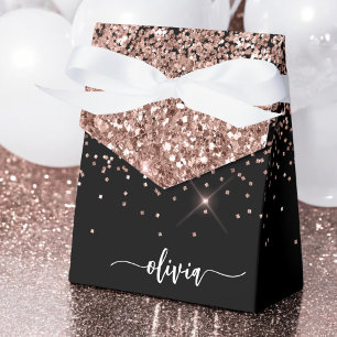 Blush Pink Rose Gold Black Glitter Monogram Name Favor Box