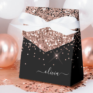 Blush Pink Rose Gold Black Glitter Monogram Name Favor Box