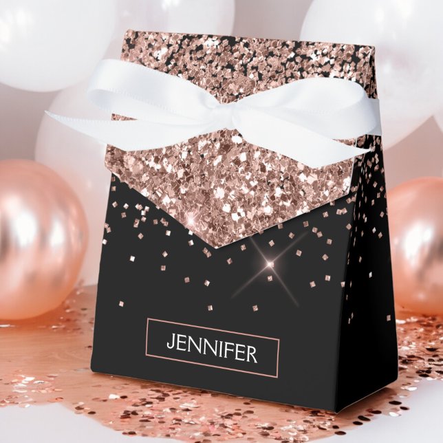 Blush Pink Rose Gold Black Glitter Monogram Name Favor Box (Creator Uploaded)