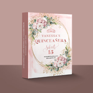 Blush Pink Rose Gold Boho Mis Quince Memory Album Binder