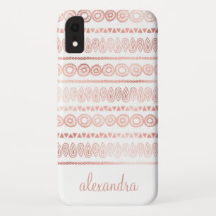 Blush Pink - Rose Gold Boho Pattern Monogram iPhone XR Case