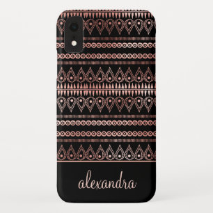 Blush Pink - Rose Gold Boho Pattern Monogram iPhone XR Case