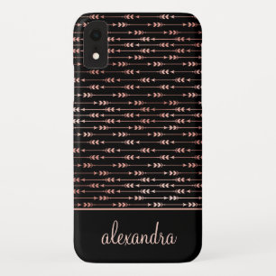 Blush Pink - Rose Gold Boho Pattern Monogram iPhone XR Case