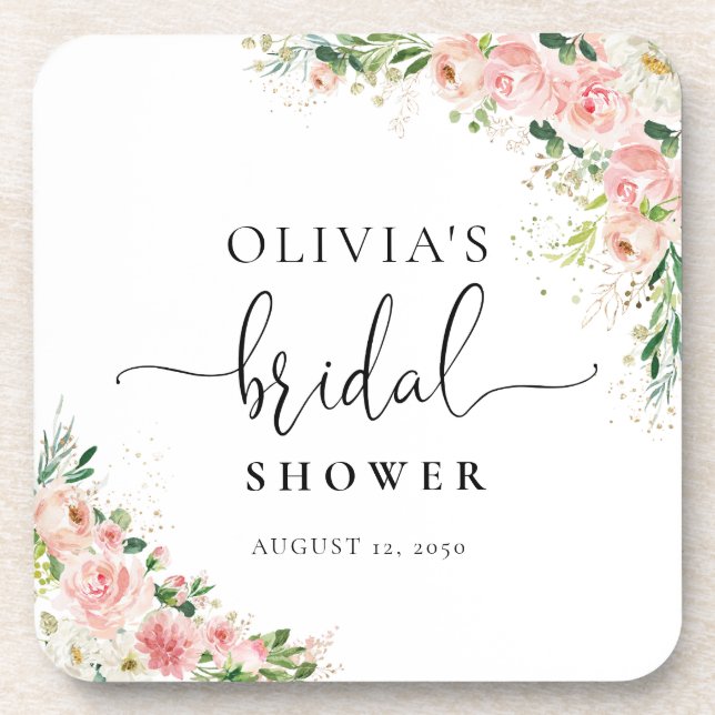 Blush Pink Rose Gold Bridal Shower Coaster (Front)