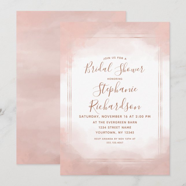 Blush Pink & Rose Gold Bridal Shower Invitation (Front/Back)
