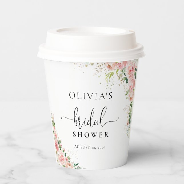 Blush Pink Rose Gold Bridal Shower Paper Cups (Front)
