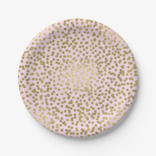 Blush Pink Rose & Gold Dots Confetti Elegant Glam Paper Plate