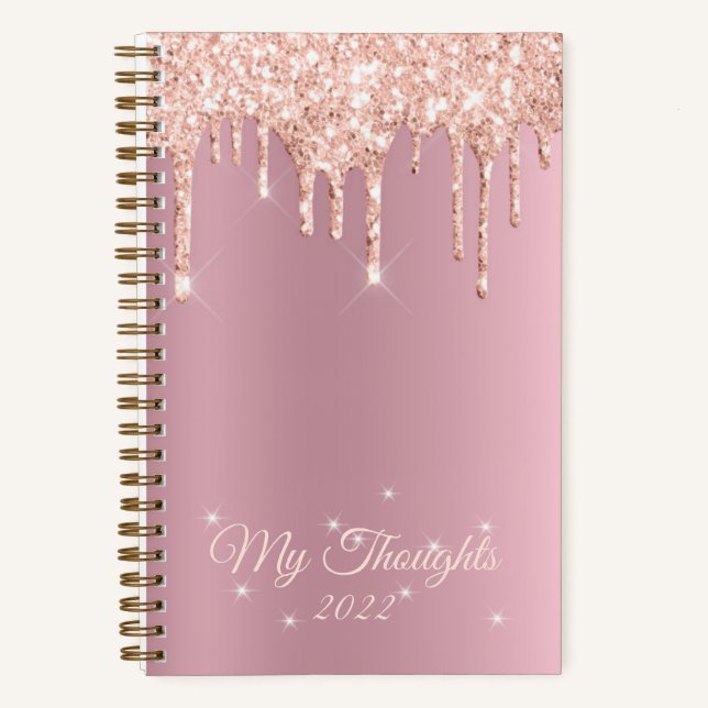 Blush Pink Rose Gold Drip Glitter Diary Custom Not Notebook (Front)
