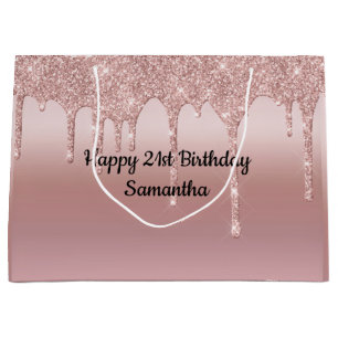 Blush Pink Rose Gold Dripping Glitter Personalized Large Gift Bag