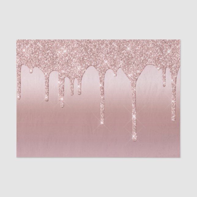 Blush Pink Rose Gold Dripping Glitter Trendy Glam Tissue Paper (Front)