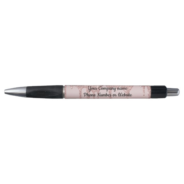 Blush Pink Rose Gold Dripping Glitter Trendy  Pen (Front)