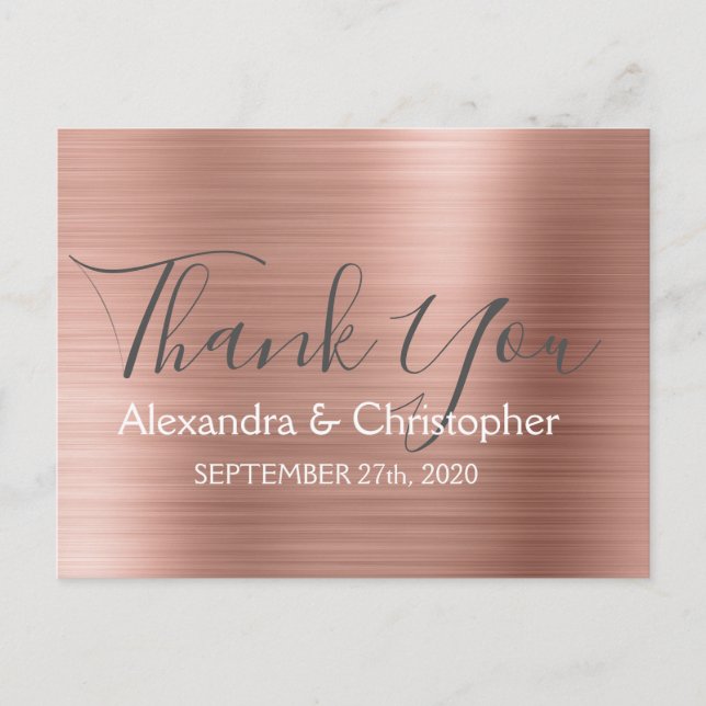 Blush Pink | Rose Gold Elegant Wedding Thank You Postcard (Front)