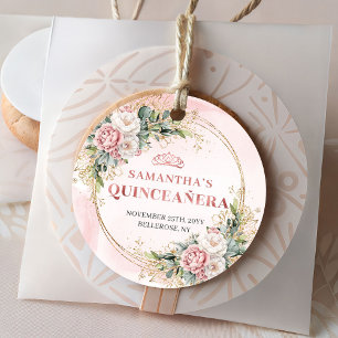 Blush Pink Rose Gold Eucalyptus Quince Favor Tag