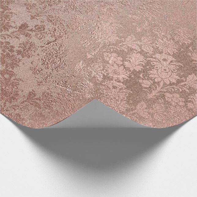 Blush Pink Rose Gold Faux Powder Floral Royal Wrapping Paper (Corner)