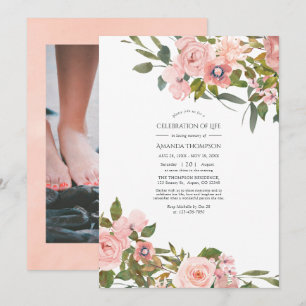 Blush Pink & Rose Gold Floral Celebration of Life Invitation