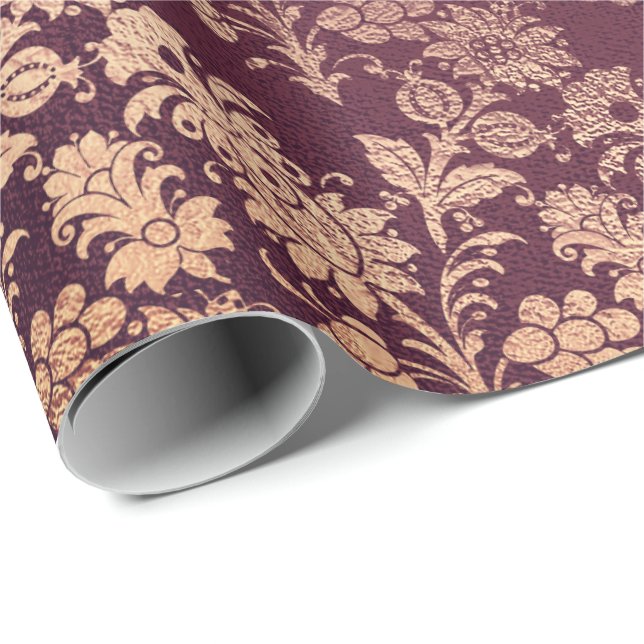Blush Pink Rose Gold Floral Powder Floral Burgundy Wrapping Paper (Roll Corner)