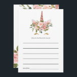 Blush Pink & Rose Gold Floral Unicorn Baby Shower Advice Card<br><div class="desc">Trendy blush pink and rose gold floral unicorn shower advice card customizable to your event specifics.</div>