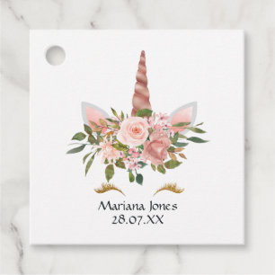 Blush Pink & Rose Gold Floral Unicorn Baby Shower Favour Tags